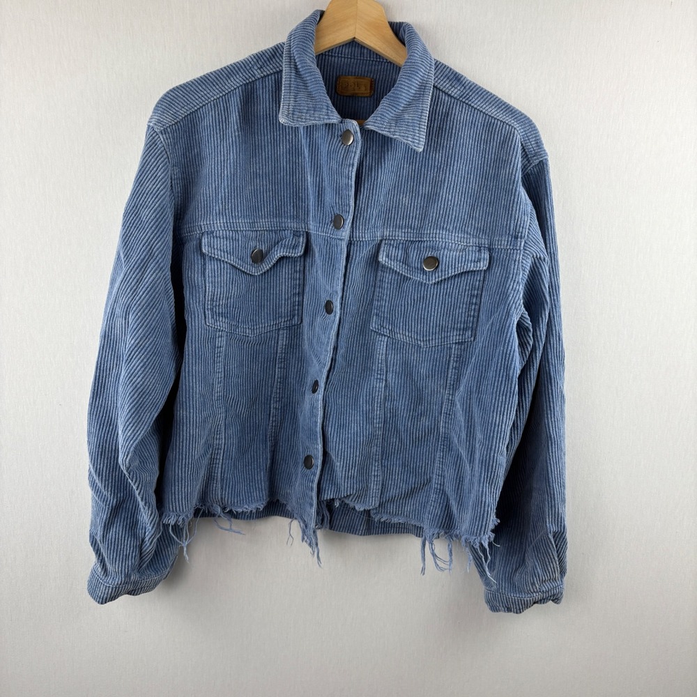 POLS Blue Corduroy Jacket Small Distressed Hem Denim Jean Jacket‎ Style
